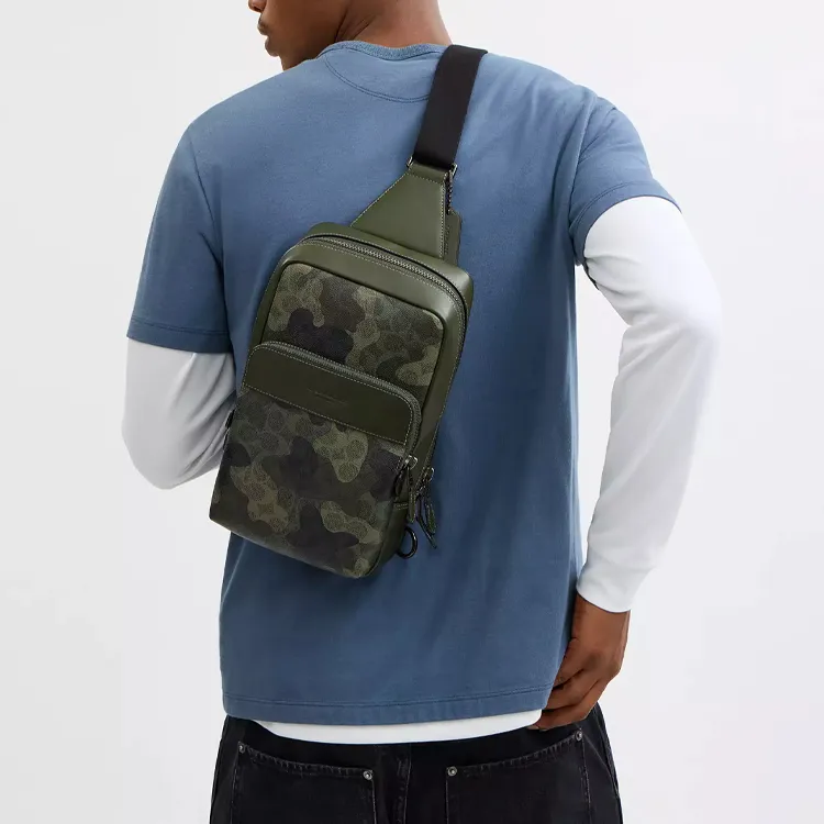COACH Coated Canvas Crossbody Bag Sling Bag Trumpets Men's Green-3