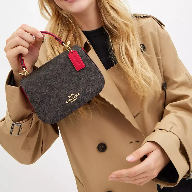COACH Coated Canvas Crossbody Handbag Trumpets Women's Black & Red-5