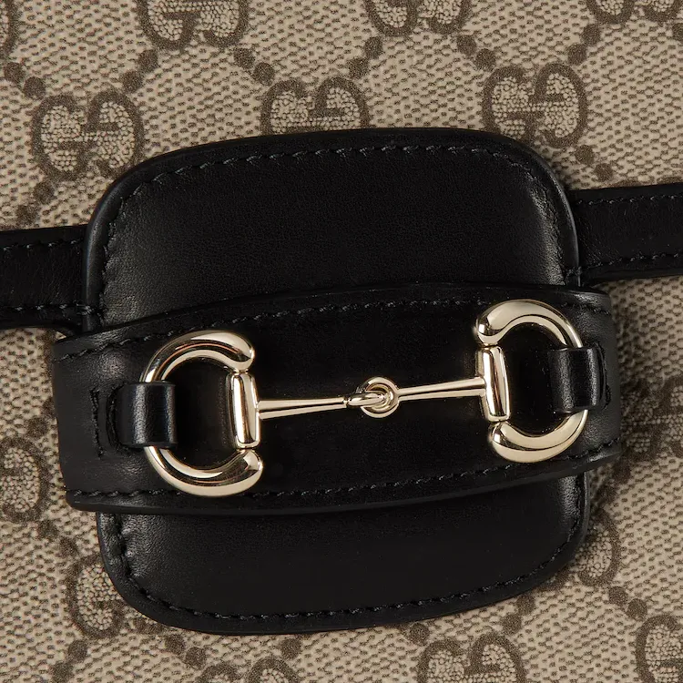 GUCCI Horsebit 1955 Leather Trim Shoulder Bag Mini Women's Beige & Dark Brown-5