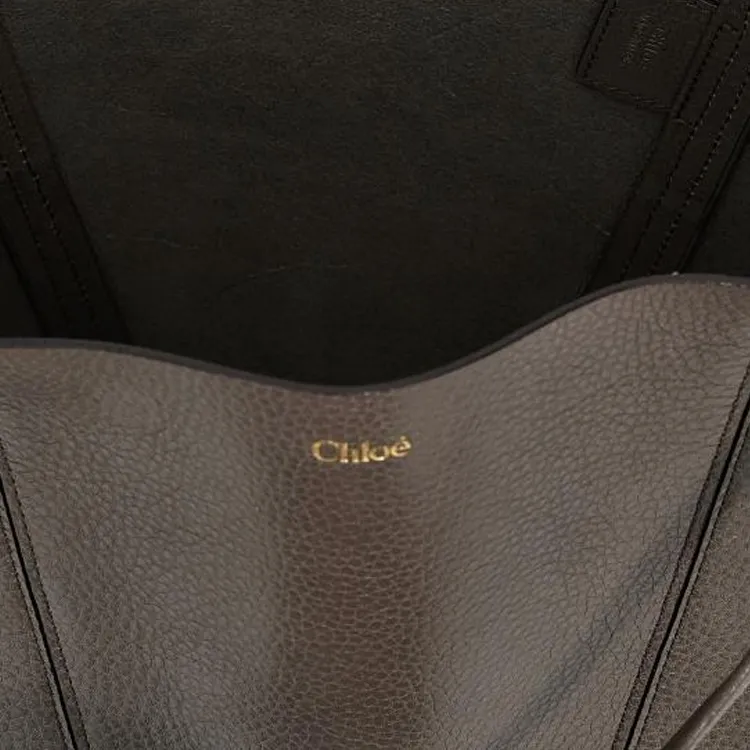 Chloe Grain Leather Tote Bag, Shopping Bag, Shoulder Bag, Handbag Women's Gray-3