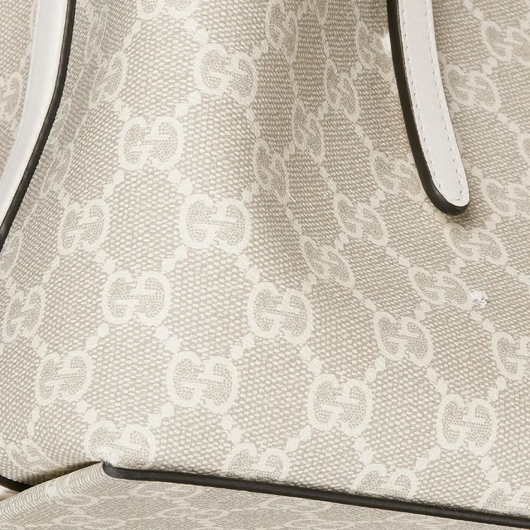 GUCCI Leather Trim Shoulder Bag Small Size Women's Beige & White-6