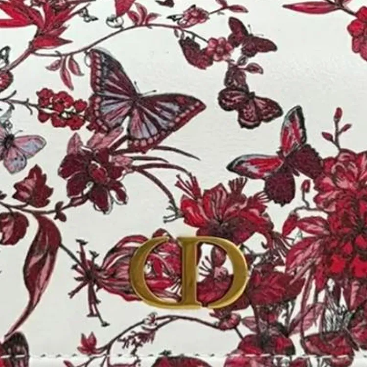 DIOR Caro Calfskin Wallet Women's Red & White-4