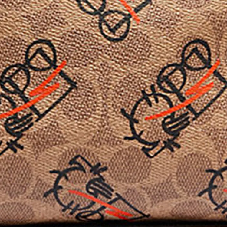 COACH Academy Leather Paneled Canvas Canvas Bag Clutches Medium Size Women's Khaki-4