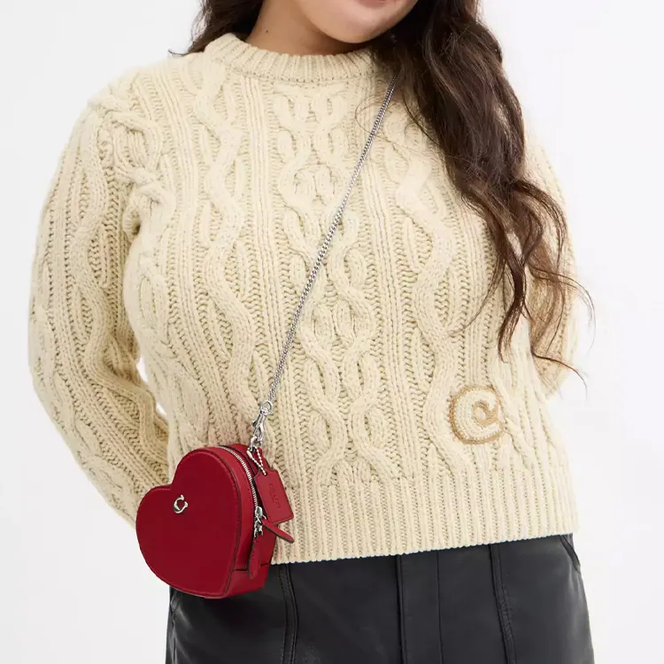 COACH Heart Leather Heart Shaped Bag Shoulder Bag Mini Women's Ruby Color-4