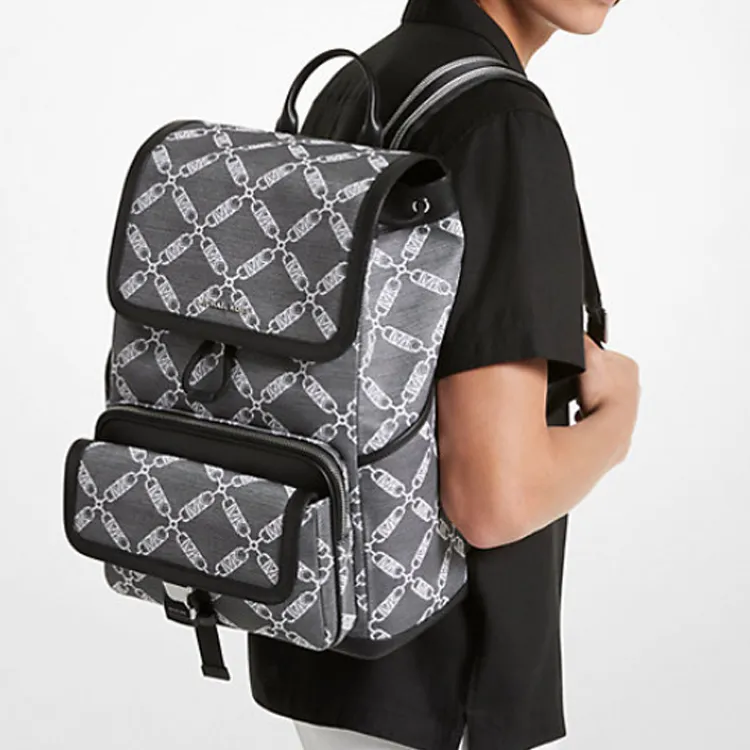MICHAEL KORS Hudson Fabric With Split Cow Leather Backpack Men's Black & White-4