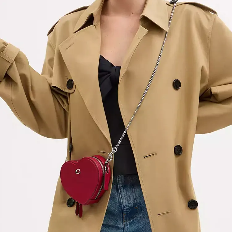 COACH Heart Leather Heart Shaped Bag Shoulder Bag Mini Women's Ruby Color-3