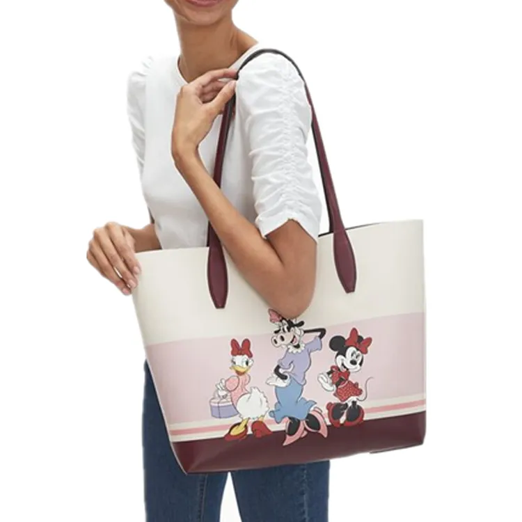 Kate Spade Disney Collaboration Disney Leather Tote Bag Shopping Bag Handbag Large Size Women's White-5