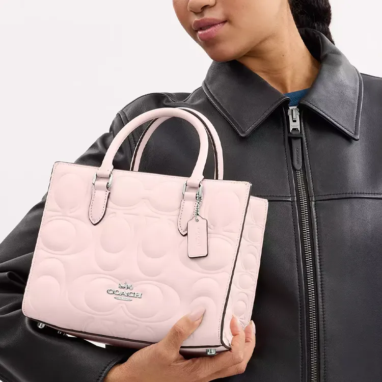 COACH Maggie Smooth Leather Tote Bag, Shopping Bag, Shoulder Bag, Handbag Trumpets Women's Pink-4
