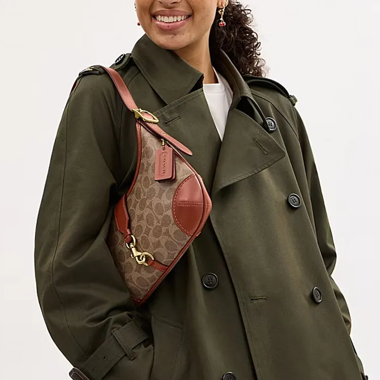 COACH HamptonsHobo Coated Canvas Shoulder Bag Medium Size Women's Brown-3