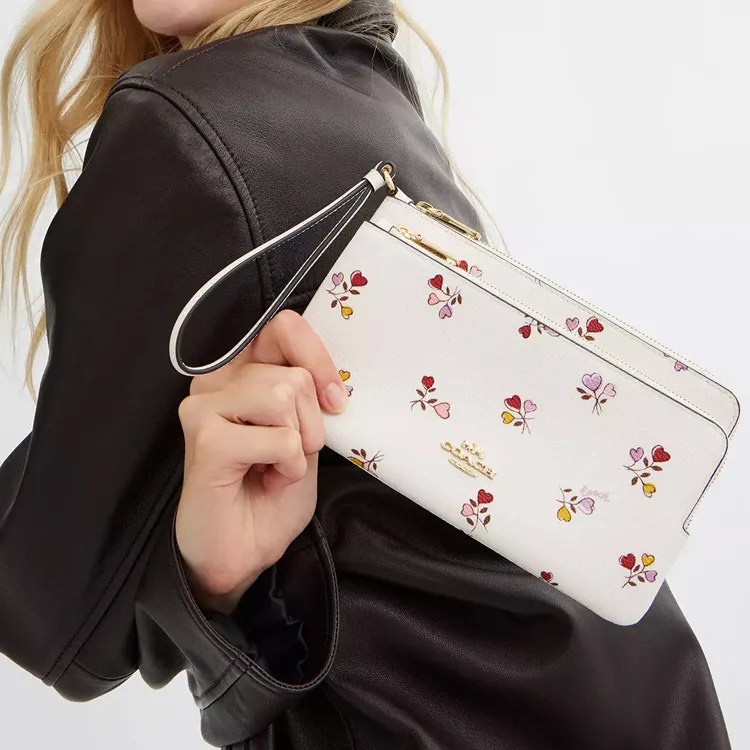 COACH Double Zip Wallet Coated Canvas Wallet Women's Gold And Chalk Multicolor-4