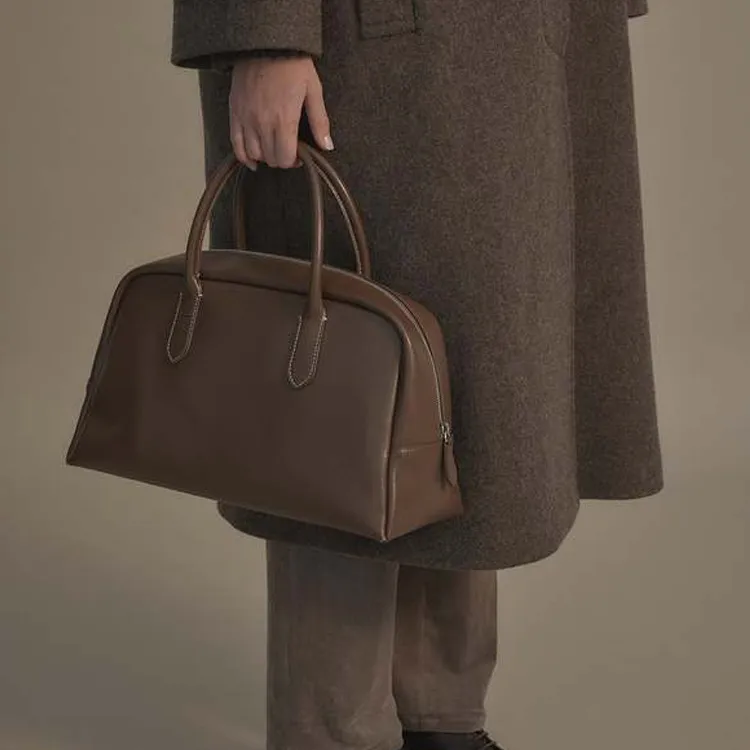NOTHING WRITTEN Cow Leather Handbag Women's Mahogany-3