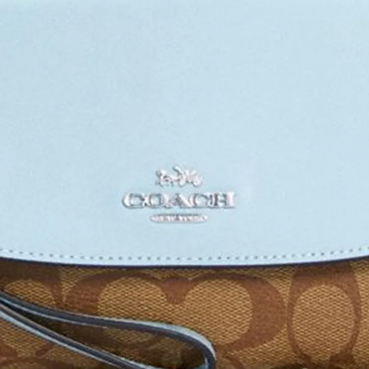 COACH Gemma Canvas With Leather Shoulder Bag, Crossbody Bag Trumpets Women's Sky Blue & Khaki Monogram-3