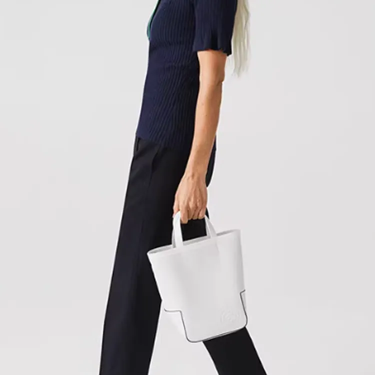 LACOSTE PVC Bucket Bags Shoulder Bag Crossbody Bag Handbag Medium Size Women's White-5