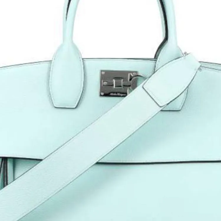 FERRAGAMO Studio Calfskin One Shoulder Handbag Large Size Women's Blue-4