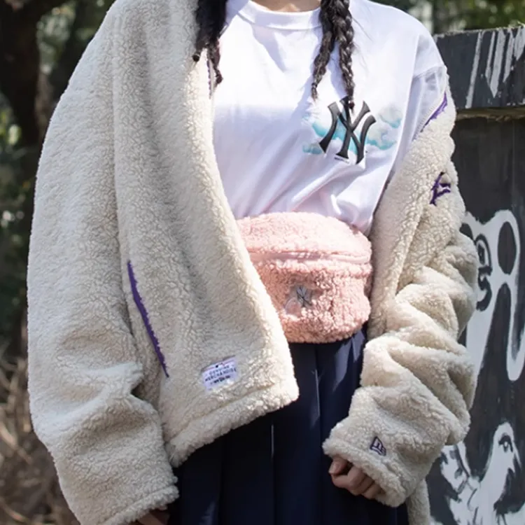 New Era × MLB Collaboration Wool One Shoulder Crossbody Fanny Pack Medium Size Unisex Pink-2