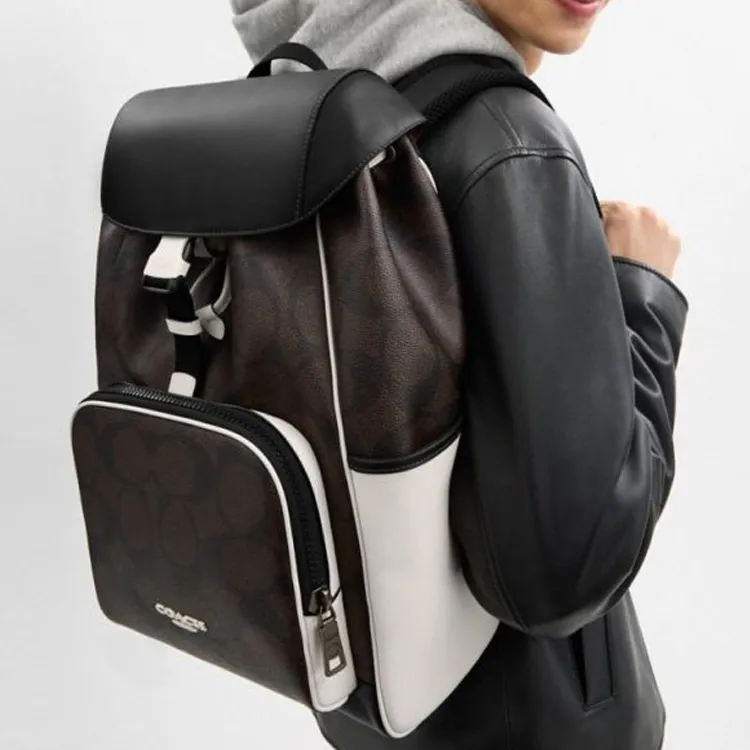 COACH RACER Artificial Leather Backpack Medium Size Unisex Black & White-3