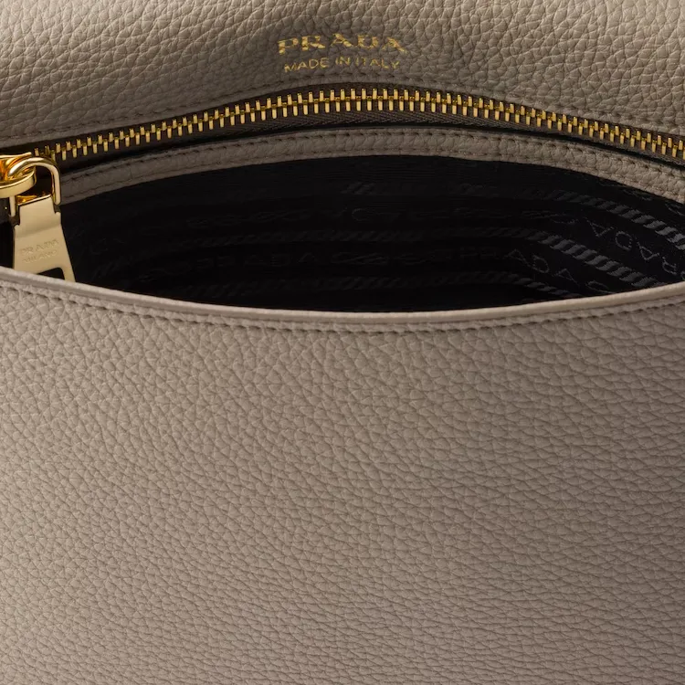 PRADA Cow Leather Shoulder Bag Women's Light Gray-4