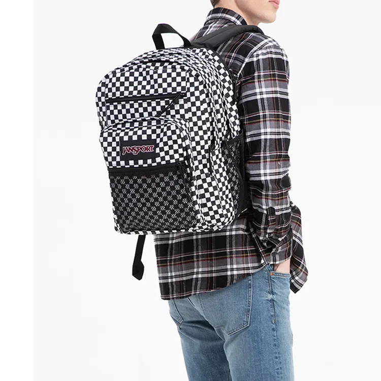JanSport Polyester Backpack Medium Size Unisex Black White Plaid-4