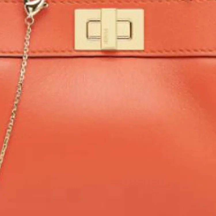 FENDI Peekaboo Nappa Leather One Shoulder Handbags Women's Orange-4