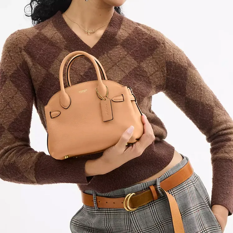 COACH Empire Carryall Tanned Leather One Shoulder Handbags Small Size Women's Khaki-6