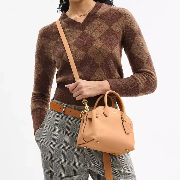 COACH Empire Carryall Tanned Leather One Shoulder Handbags Small Size Women's Khaki-5