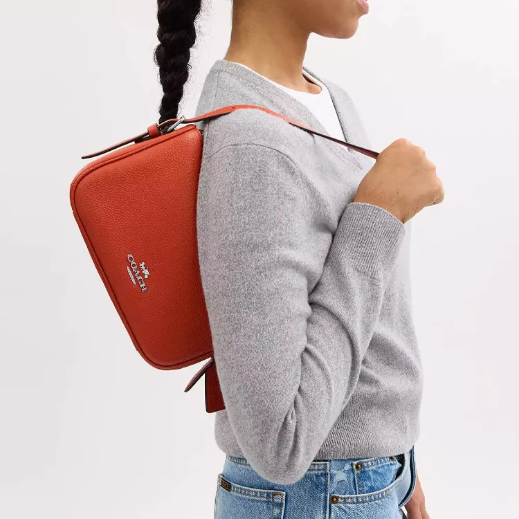 COACH Kailey Leather Shoulder Bag Small Size Women's Deep Orange-4