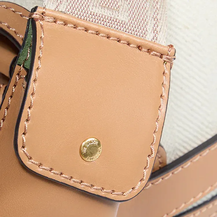 THE BRIDGE Fabric With Cow Leather Shoulder Bag Women's Light Brown & White-4