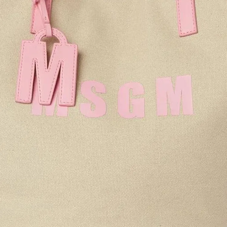 MSGM Canvas Canvas Bag Tote Bag Shopping Bag Shoulder Bag Handbag Large Size Women's Beige & Pink-4