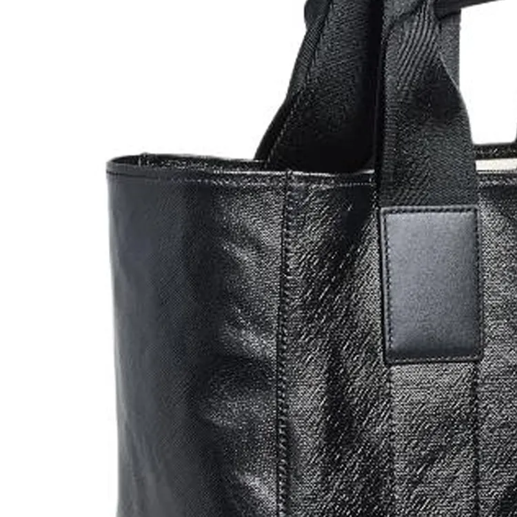 MCM Canvas Tote Bag Shopping Bag Shoulder Bag Handbag Large Size Men's Black-4