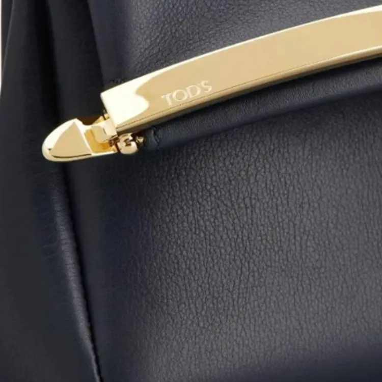 TOD'S Calfskin Shoulder Bag Trumpets Women's Blue-5