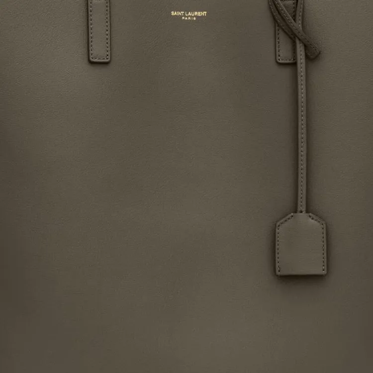 SAINT LAURENT Leather Tote Bag, Shopping Bag, Shoulder Bag Regular Women's Olive Green-5