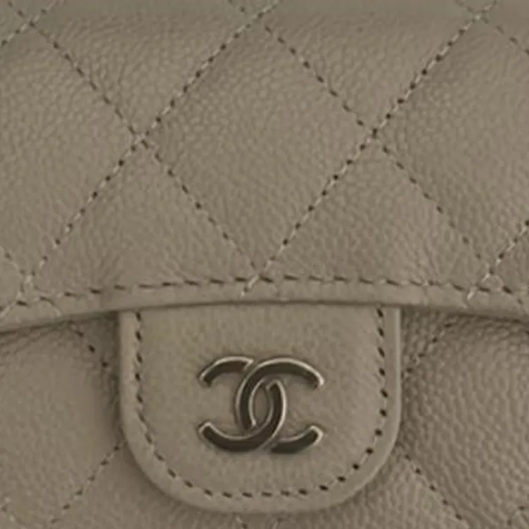 CHANEL Grained Embossed Cow Leather Card Holder Women's Khaki-4