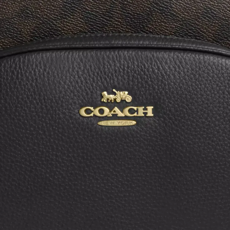 COACH Court Signature Coated Canvas Backpack Tubas Women's Brown-3