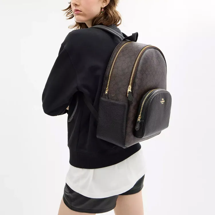 COACH Court Signature Coated Canvas Backpack Tubas Women's Brown-4