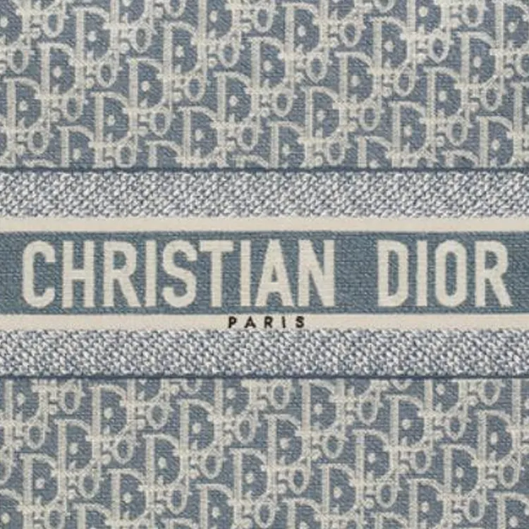 DIOR Cotton Tote Bag Shopping Bag Handbag Medium Size Women's Blue-4