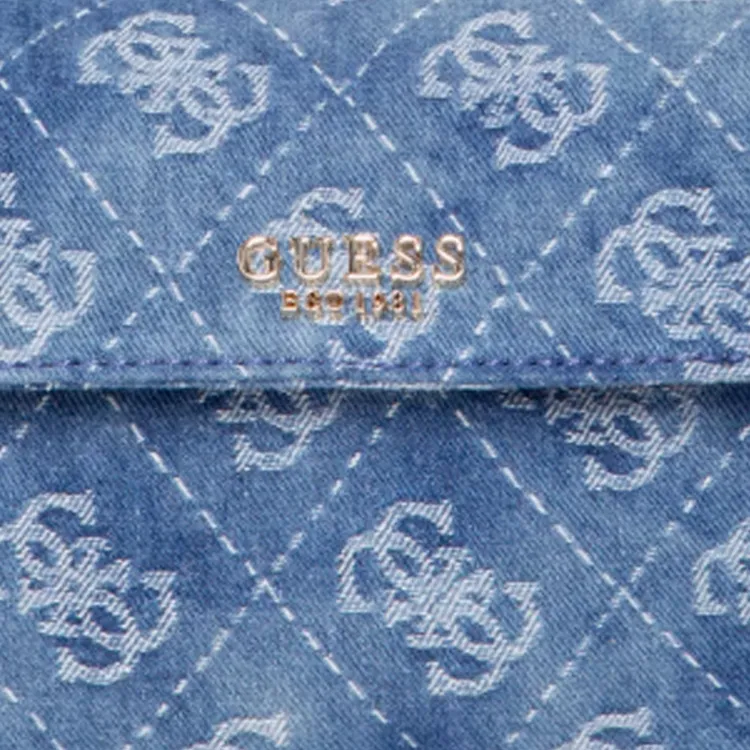 GUESS Fabric With Artificial Leather Shoulder Bag Medium Size Women's Denim Blue-4