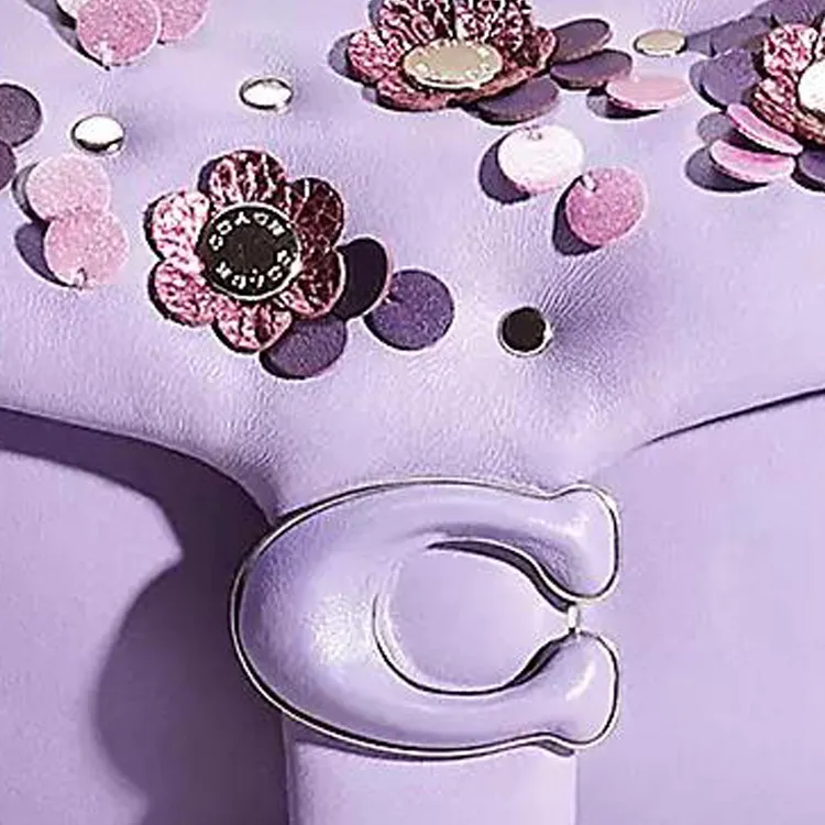 COACH Pillow Leather Pillow Bag Handbag, Shoulder Bag Small Size Women's Silver & Light Purple-3