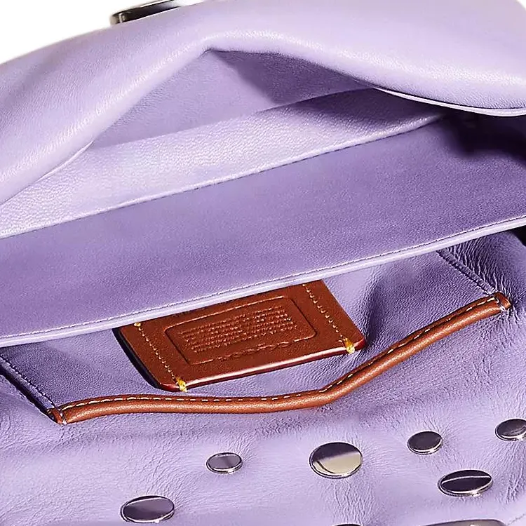 COACH Pillow Leather Pillow Bag Handbag, Shoulder Bag Small Size Women's Silver & Light Purple-4