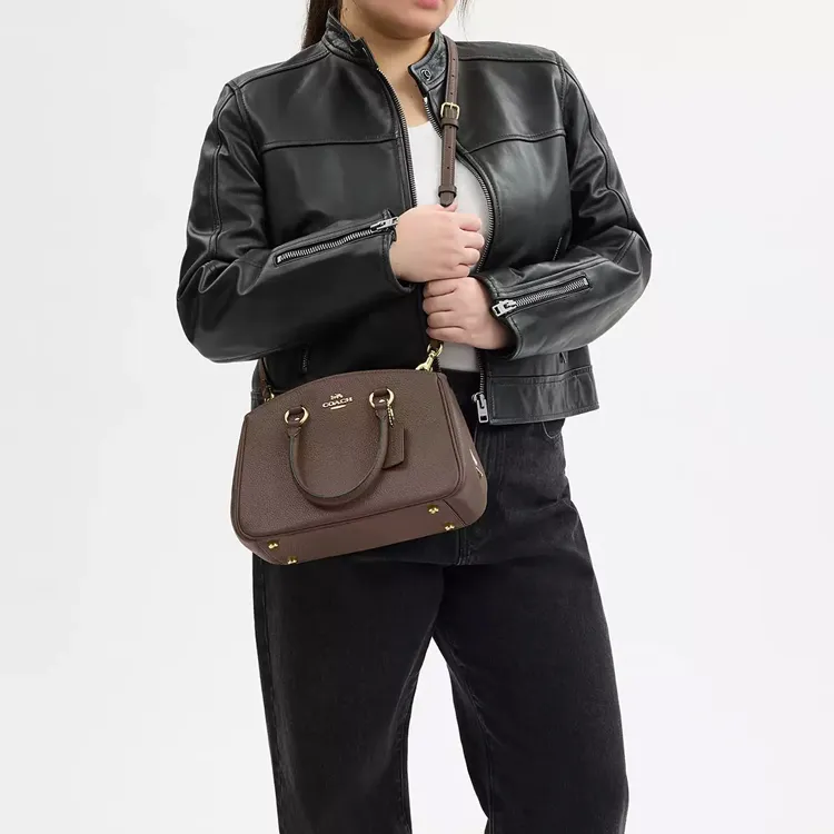 COACH Leather One Shoulder Handbag Trumpets Women's Brown-5