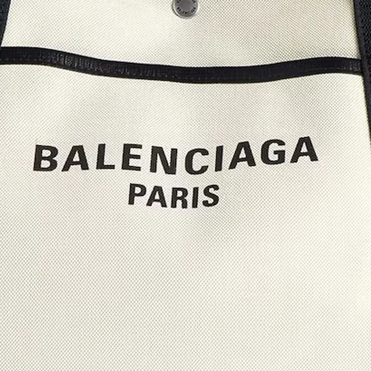 Balenciaga Biarritz Cotton Canvas Tote Bag, Shopping Bag, Handbag Medium Size Women's White-5