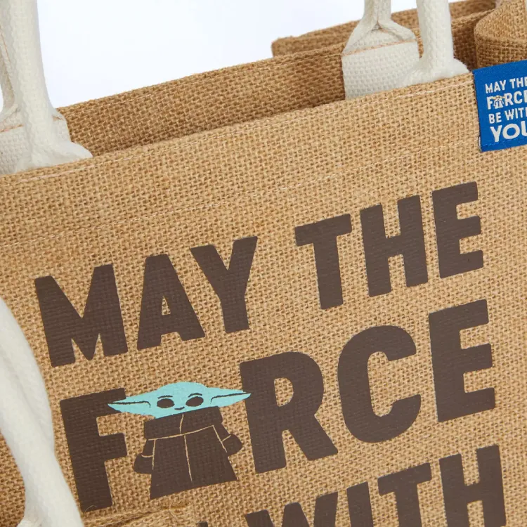 Disney Star Wars Collaboration Linen Tote Bag, Shopping Bag, Handbag Medium Size Unisex Brown-3