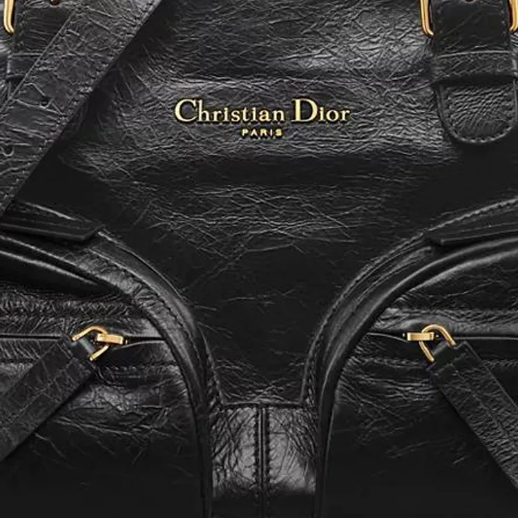 DIOR Cow Leather Bowling Bag, Shoulder Bag, Crossbody Bag, Handbag Medium Size Women's Black-5