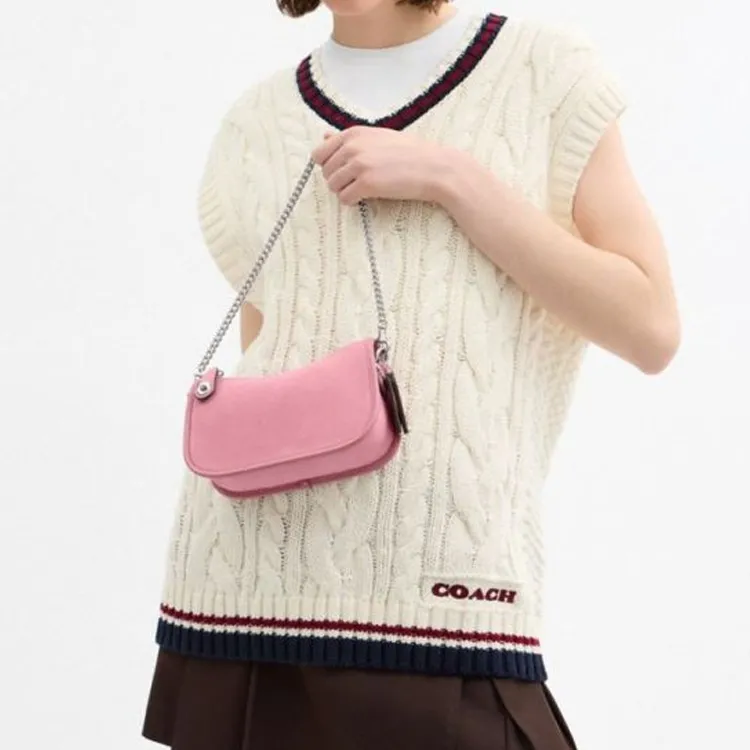 COACH Swinger Split Cow Leather Handbag, Shoulder Bag Trumpets Women's True Pink-3