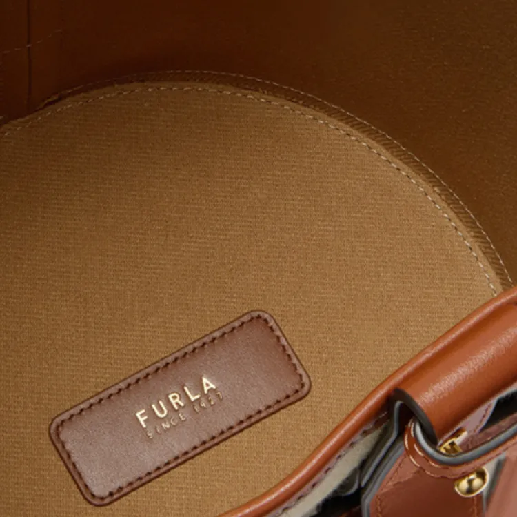 Furla Fabric Bucket Bag Handbag Medium Size Women's Brown & Beige-4