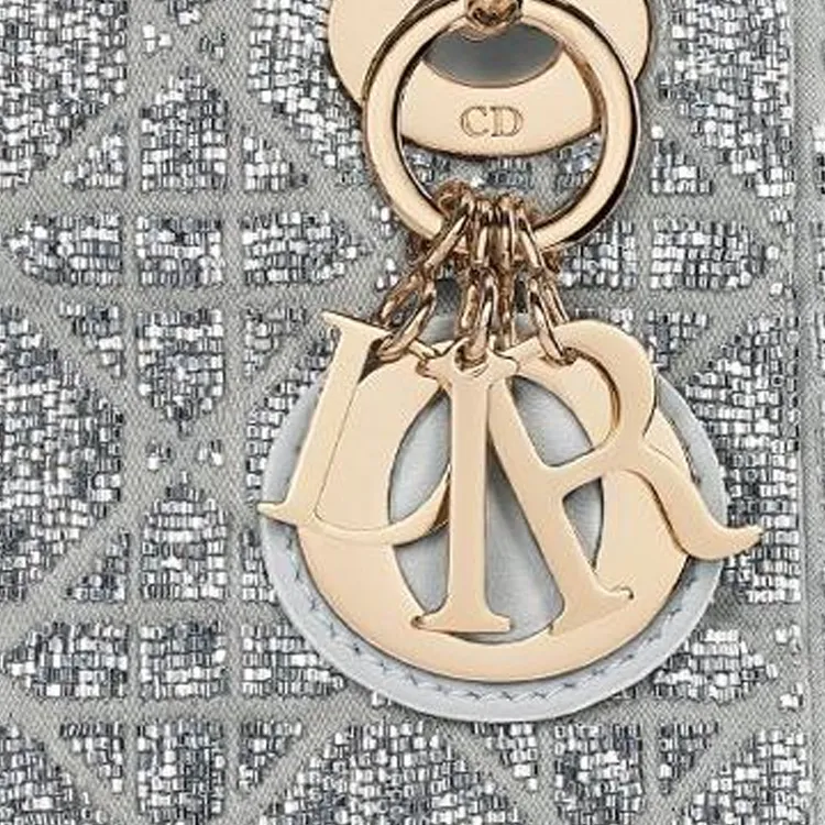 DIOR Lady Dior Silk One Shoulder Handbag Mini Women's Silver-5