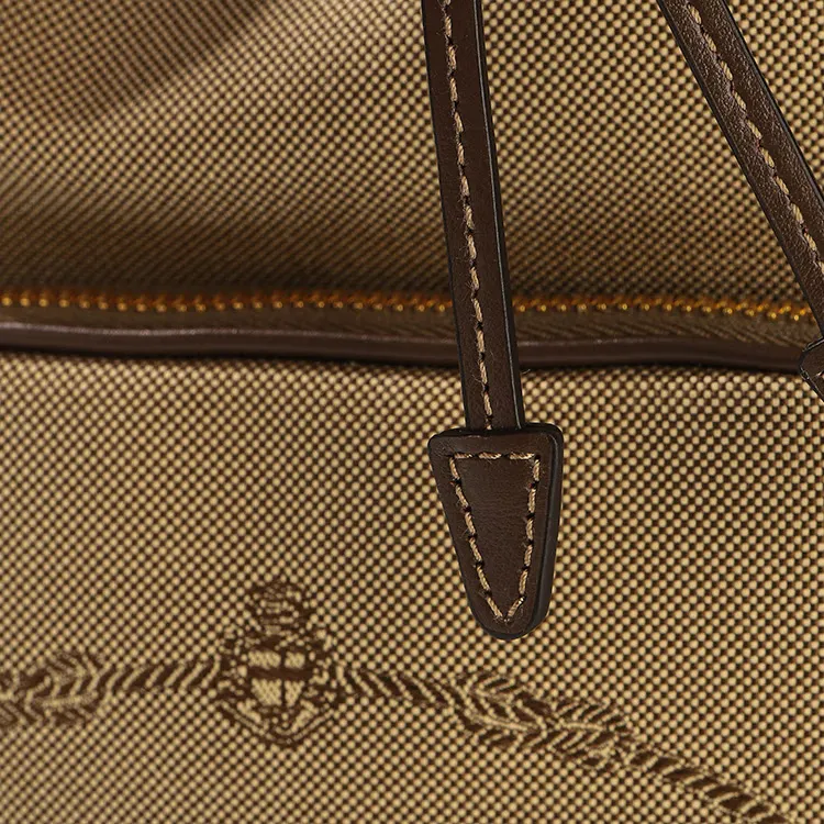 PRADA Cotton Bucket Bag, One Shoulder Handbag Women's Brown-10