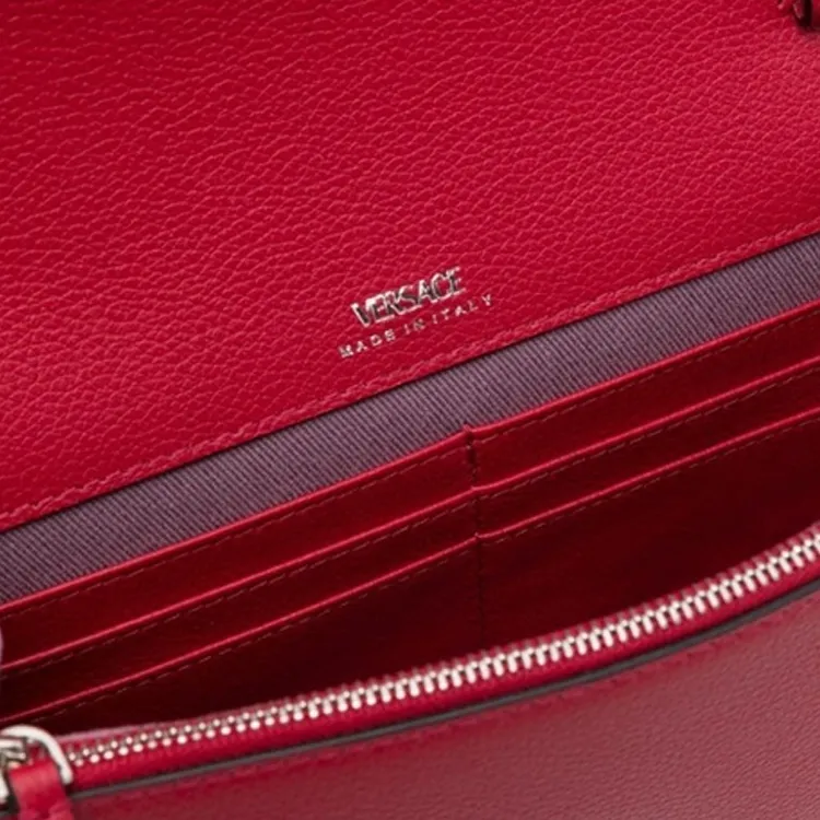 VERSACE Leather Shoulder Bag Women's Red-3
