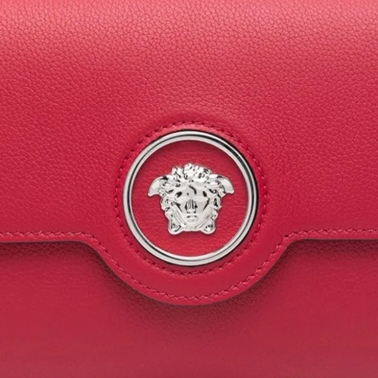 VERSACE Leather Shoulder Bag Women's Red-2