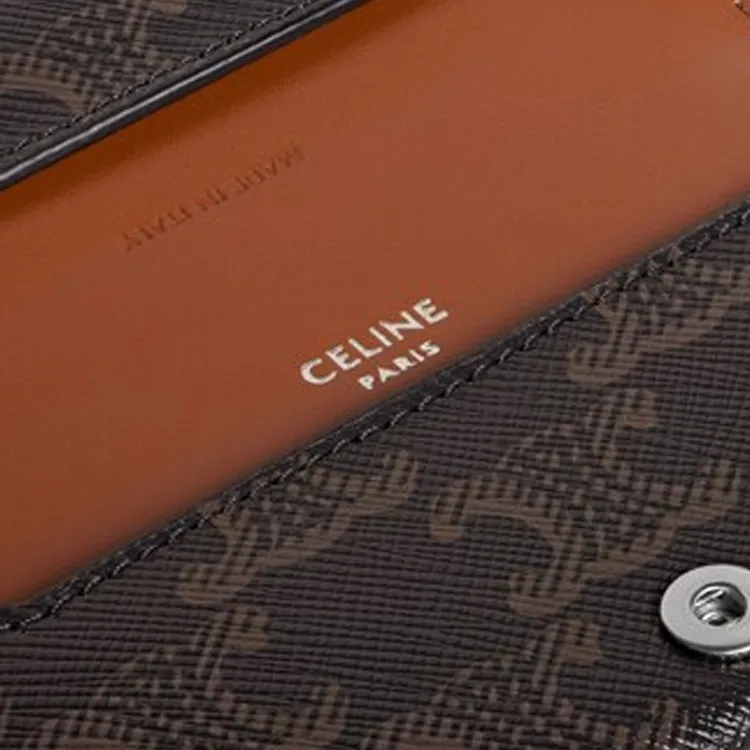 CELINE Triomphe Canvas With Calfskin Card Holder Women's Brown-3