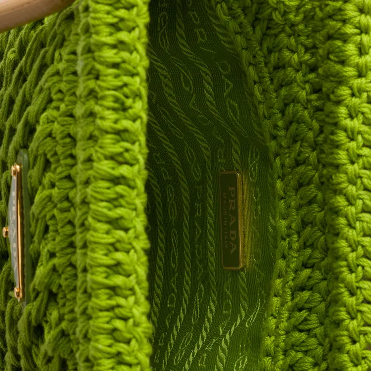 PRADA Cotton Bucket Bag Handbag Mini Women's Green-3